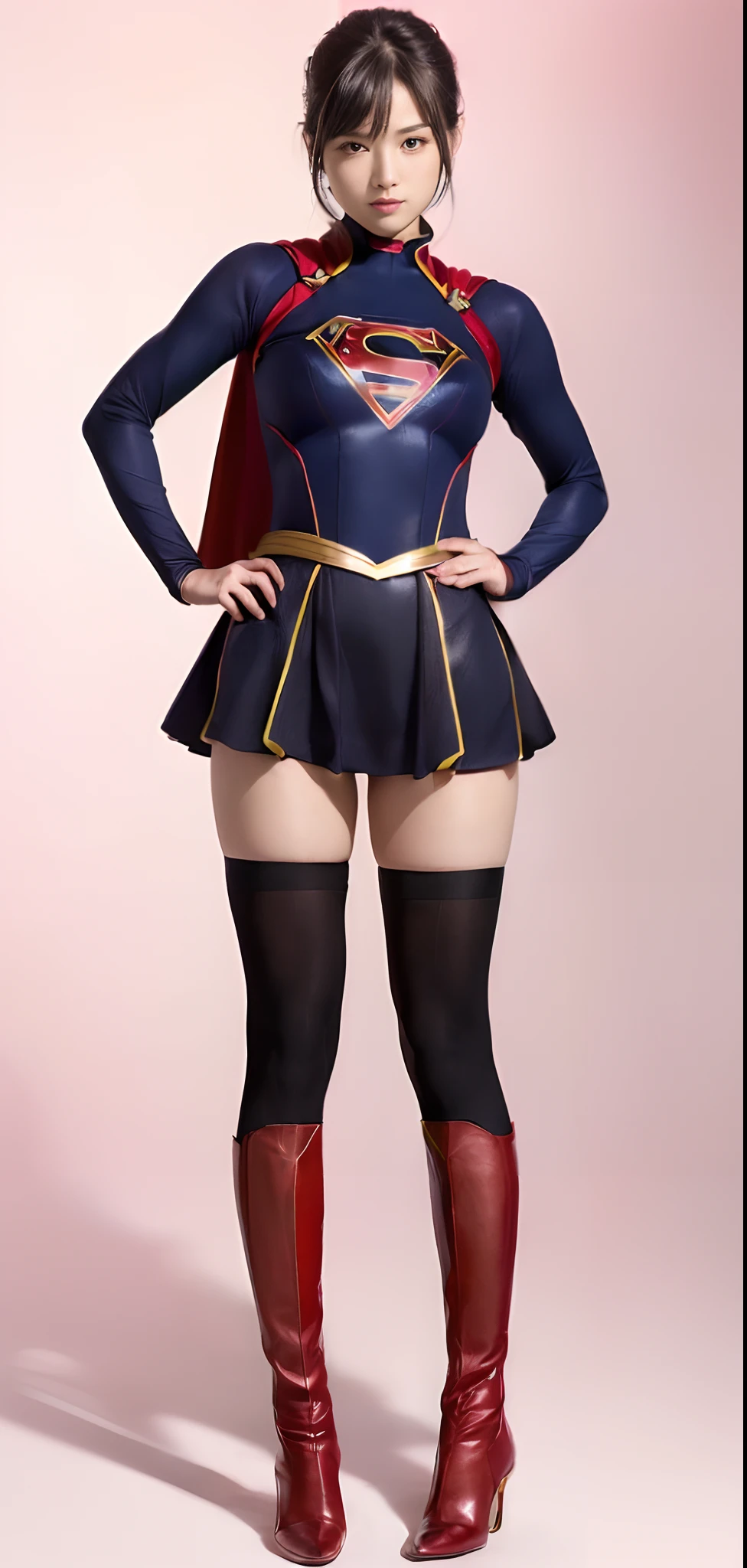 Beautiful girl fighting、japanes、Cute Beautiful Girl、(((Wear black tights on your beautiful legs.)))、(((beauty legs)))、(((Open thighs)))、((((Make the most of the original image)))、(((Supergirl Costume)))、(((Beautiful hair with short cuts)))、(((Injured)))、(((Feet must necessarily be worn with black tights)))、(((You need to wear red boots)))、((Top image quality、8K))、((top-quality、8K、masterpiece:1.3))、(((Keep your background simple)))、Crisp focus:1.2、Beautiful woman with perfect body shape:1.4、Slender Abs:1.2、a wet body:1.5、Highly detailed facial and skin texture、8K、Keep your background simple