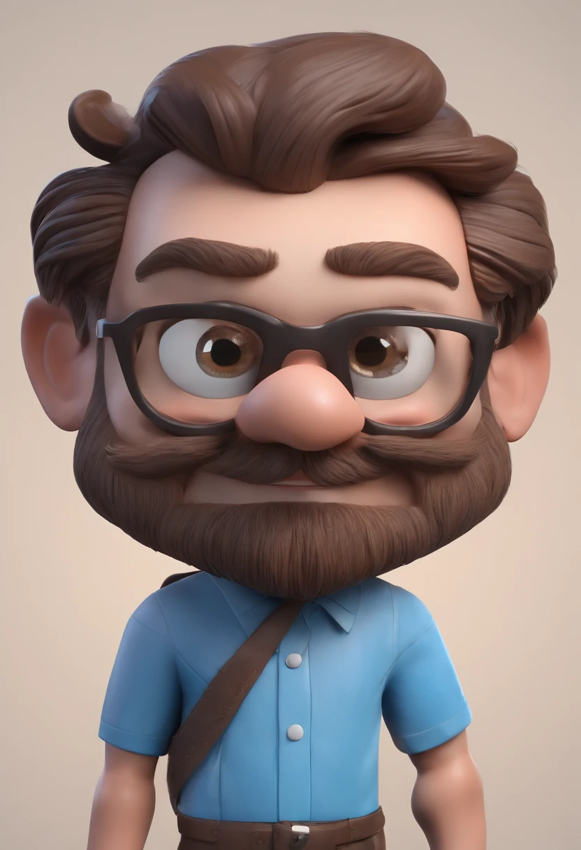 Cartoon character of a man with black glasses and a blue shirt, bigode baixo e barba curta, animation character, Caractere estilizado, animation style rendering, 3D estilizado, Arnold Maya render, 3 d render stylized, toon render keyshot, Personagem 3D, Personagem 3D, 3d rendering stylized, 3 d character render, personagem de desenho animado, Personagem de close up, Pose de personagem,  (Estilo Pixar) (master part:1.2) (Bokeh) (best quality) (pele detalhada) (textura detalhada) (8k) (argila) (Cinematic lighting) (foco nítido