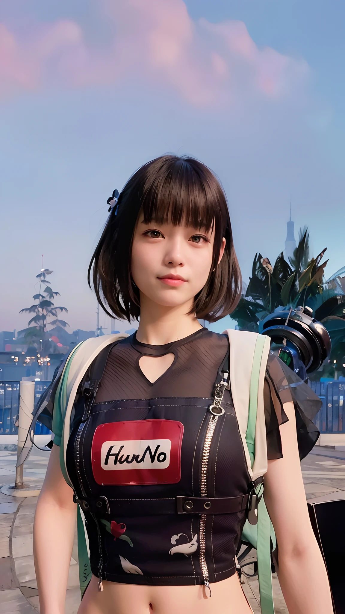 1girl, Tokyo street,night, cityscape,city lights,upper body,close-up,smile,, (8k, RAW photo, best quality, masterpiece:1.2),(realistic, photo-realistic:1.37),