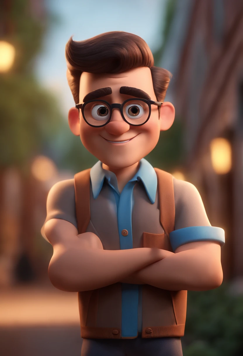 Cartoon character of a man with black glasses and a blue shirt, animation character, Caractere estilizado, animation style rendering, 3D estilizado, Arnold Maya render, 3 d render stylized, toon render keyshot, Personagem 3D, Personagem 3D, 3d rendering stylized, 3 d character render, personagem de desenho animado, Personagem de close up, Pose de personagem,  (Estilo Pixar) (master part:1.2) (Bokeh) (best quality) (pele detalhada) (textura detalhada) (8k) (argila) (Cinematic lighting) (foco nítido