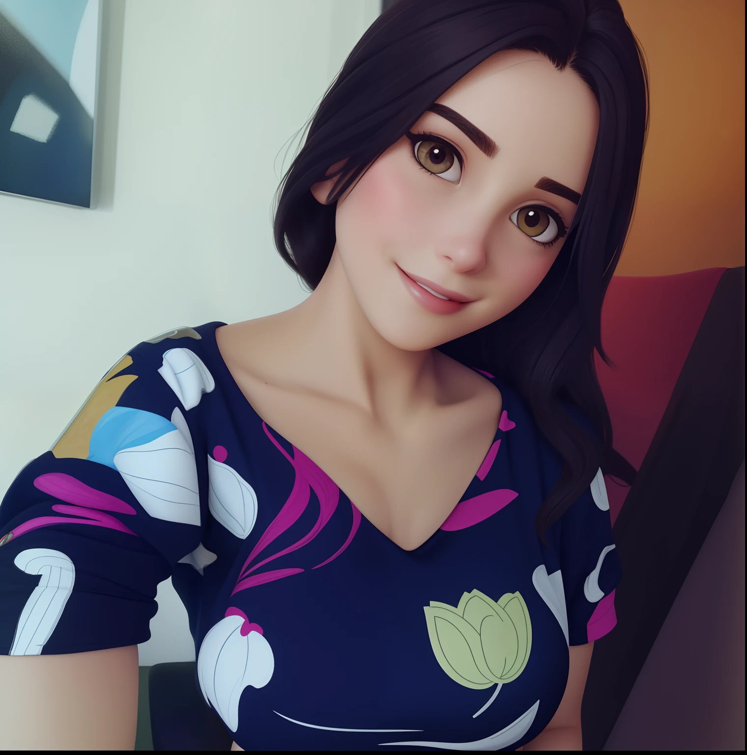 Uma mulher de 25 anos, com longos cabelos castanhos escuros , Rosto redondo, sorriso encantador, e olhos castanhos, In a classroom, studio lighting, sign language interpreter and sign language teacher. She's wearing black clothes, blouse and black jeans