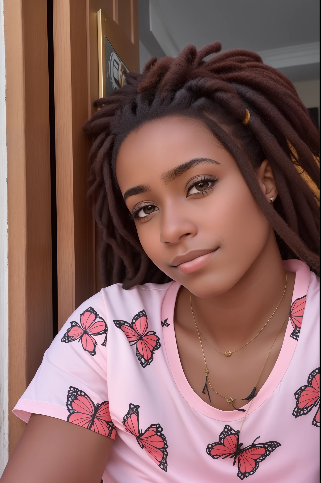 There's a woman with dreadlocks sitting in a doorway, Mulher de 30 anos de Cuba, africana de pele clara, mulher jovem negra, jovem mulher negra, Anos Imane, Aida Muluneh, Mulher jovem afro-americana, ela tem cerca de 1 6 anos de idade, Malika Favre, adolescente negra, Parece Fabiula Nascimento