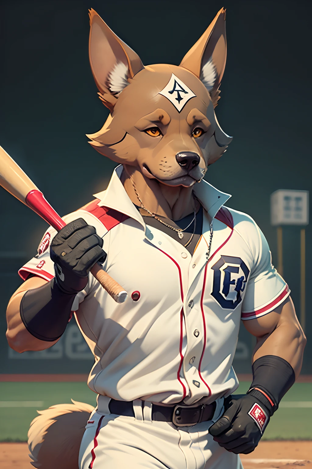 C4tt4stic, Cartoon Doberman dog of baseball player hitting in baseball uniform(The specifics of the appearance of Doberman dogs)