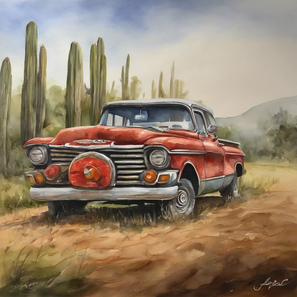 Chevrolet Veraneio na cor vemelha, na fazenda, oil-painting, highes definition。