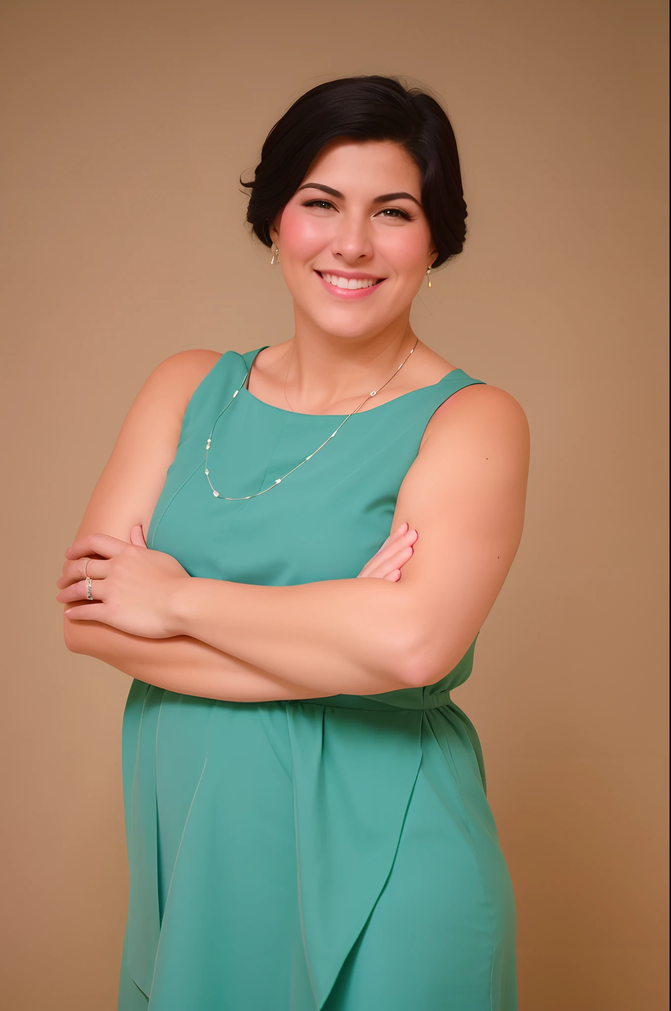 Smiling woman in a green dress with arms crossed, Directed by: Nandor Soldier, Malika Favre, Alanis Guillen, Lorena Avarez, fernanda suarez, Magda Torres Gurza, Retrato de Ana de la Reguera, by Amelia Peláez, imagem retrato, retrato corporativo profissional, Directed by: Natasha Tan