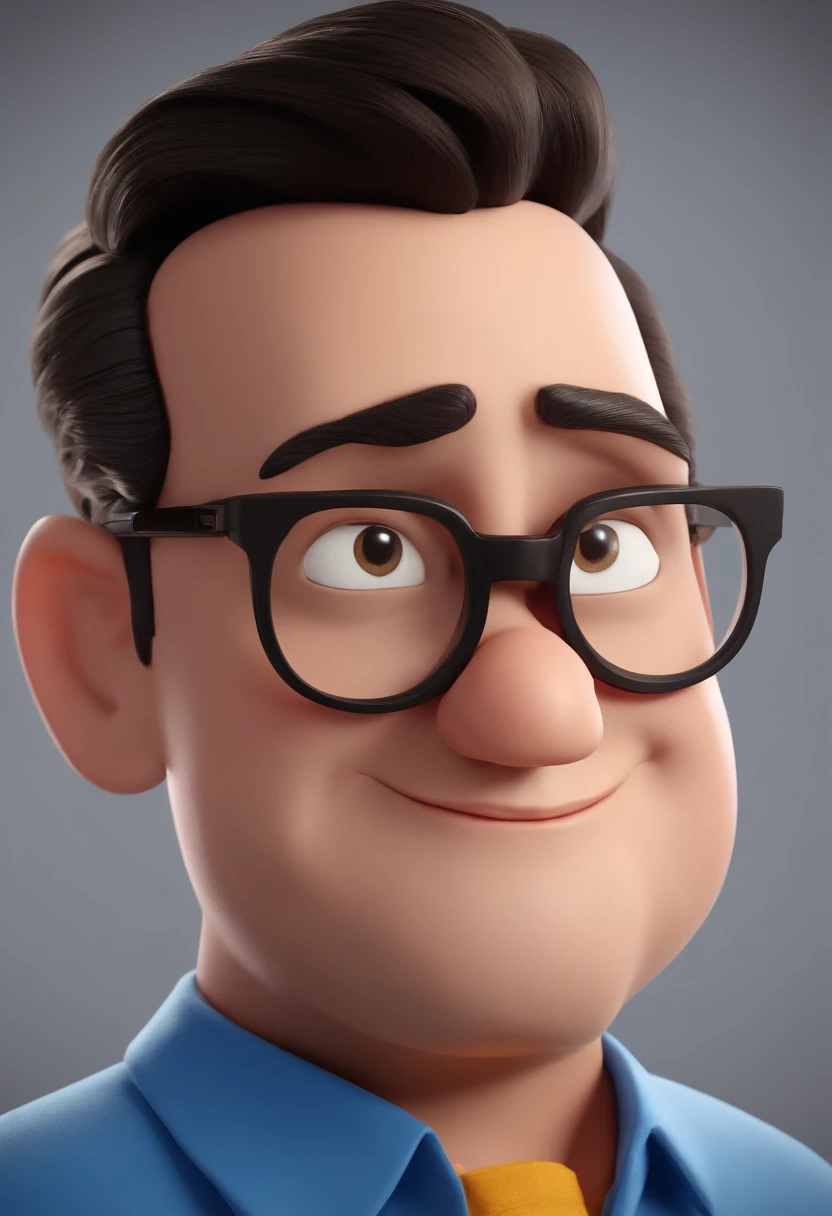 Cartoon character of a man with black glasses and a blue shirt, animation character, Caractere estilizado, animation style rendering, 3D estilizado, Arnold Maya render, 3 d render stylized, toon render keyshot, Personagem 3D, Personagem 3D, 3d rendering stylized, 3 d character render, personagem de desenho animado, Personagem de close up, Pose de personagem, (Estilo Pixar) (master part:1.2) (Bokeh) (best quality) (pele detalhada) (textura detalhada) (8k) (argila) (Cinematic lighting) (foco nítido