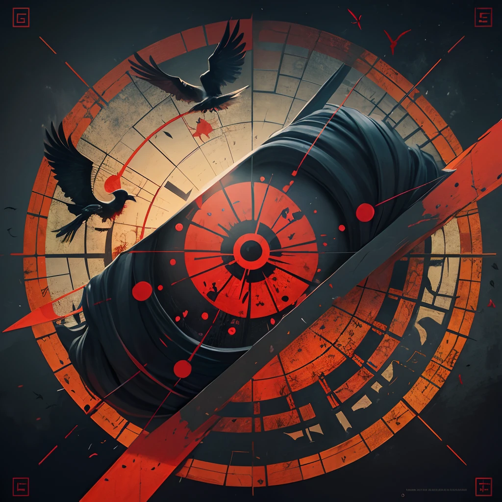 Itachi Uchiha's right eye with mangekyo Sharingan activating inside a triangle with crows flying outside the triangle and a Brazilian cerrado tree behind the triangle --auto --s2