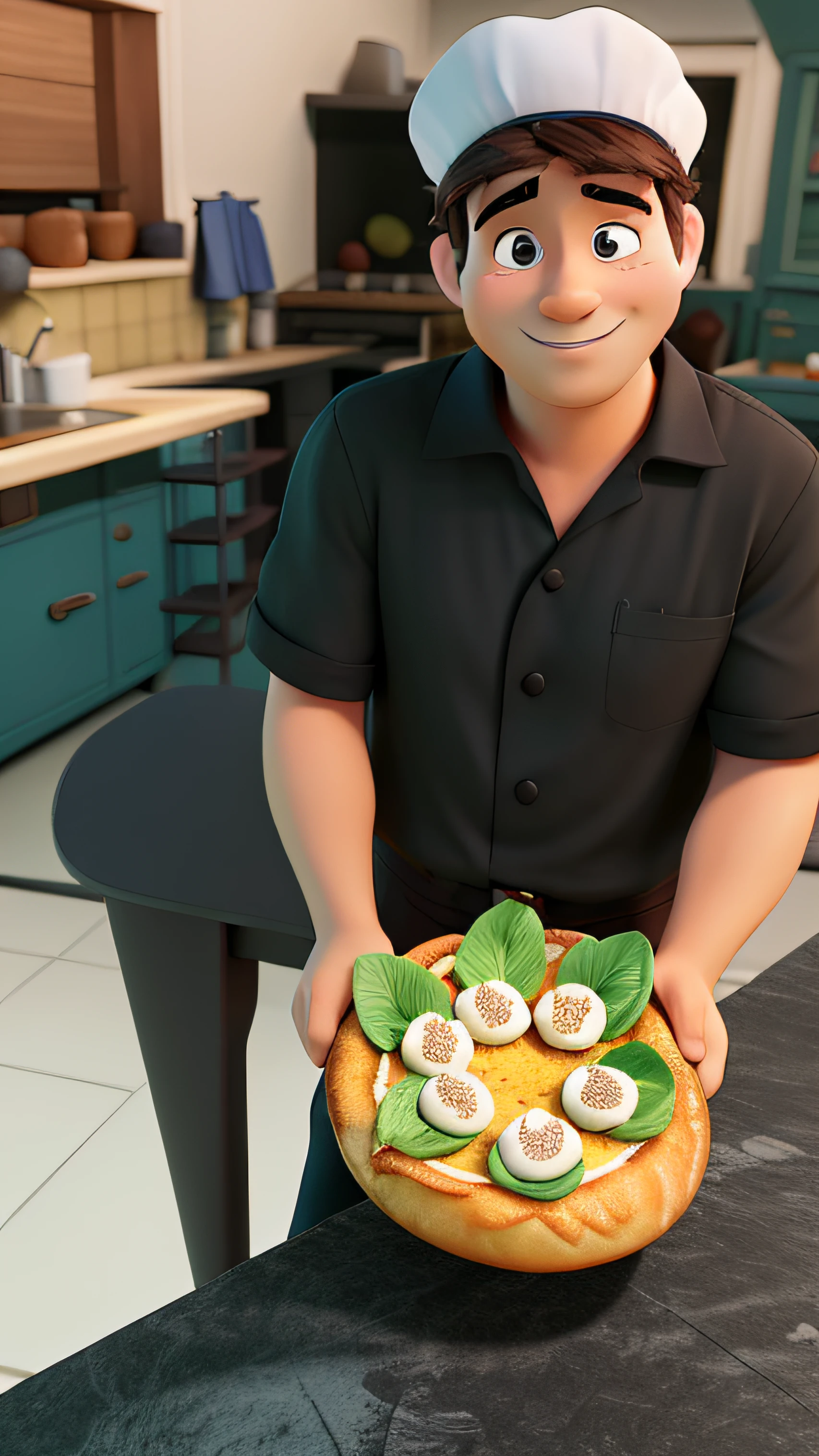 a man with a chef's hat, com 40 anos no estilo pixar em alta qualidade