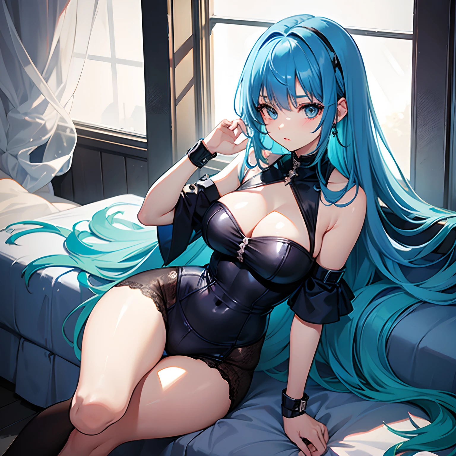 Beautiful Blue haired girl with wide eyes and she's 15 years old and kinda thicc