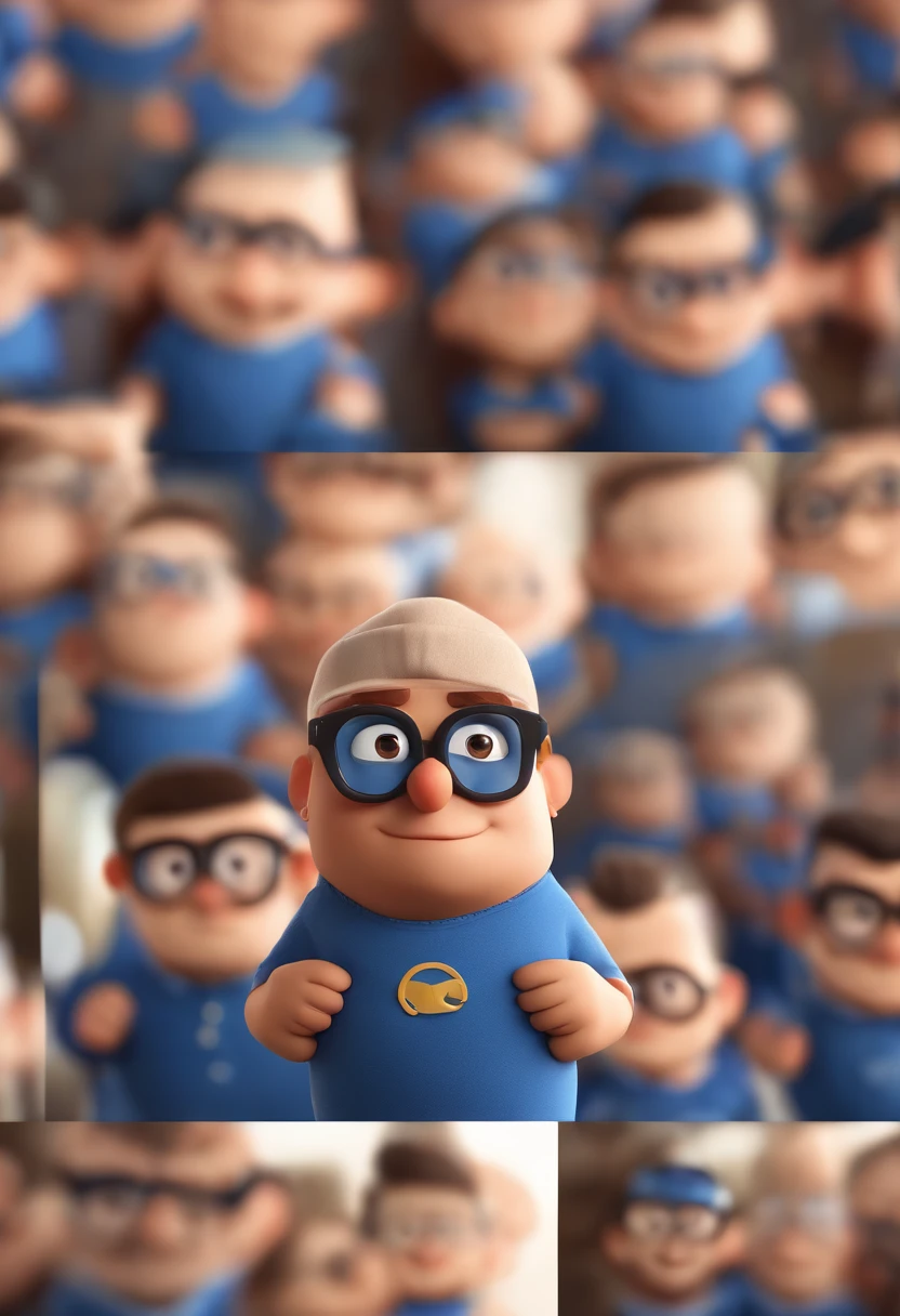 Cartoon character of a man wearing black glasses and a blue shirt, um personagem animado, Caractere estilizado, animation style rendering, 3D estilizado, Arnold Maya render, 3 d render stylized, toon render keyshot, Personagem 3D, Personagem 3D, 3d rendering stylized, 3 d character render, personagem de desenho animado, Personagem de close up, Pose de personagem, (Estilo Pixar) (master part:1.2) (Bokeh) (best quality) (pele detalhada) (textura detalhada) (8k) (argila) (Cinematic lighting) (foco nítido，Senta e vaza a parte superior do corpo