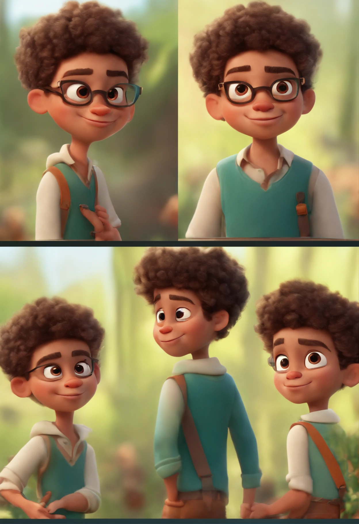 Image of a boy for a story in a YouTube video in Pixar format, He's the little allabester, He's the class leader, He's outgoing, Playful and gets up for a lot of things, cabelo curto