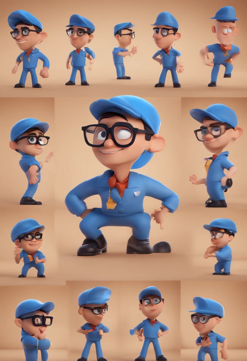 Cartoon character of a man with black glasses and a blue shirt, animation character, Caractere estilizado, animation style rendering, 3D estilizado, Arnold Maya render, 3 d render stylized, toon render keyshot, Personagem 3D, Personagem 3D, 3d rendering stylized, 3 d character render, personagem de desenho animado, Personagem de close up, Pose de personagem, (Estilo Pixar) (master part:1.2) (Bokeh) (best quality) (pele detalhada) (textura detalhada) (8k) (argila) (Cinematic lighting) (foco nítido