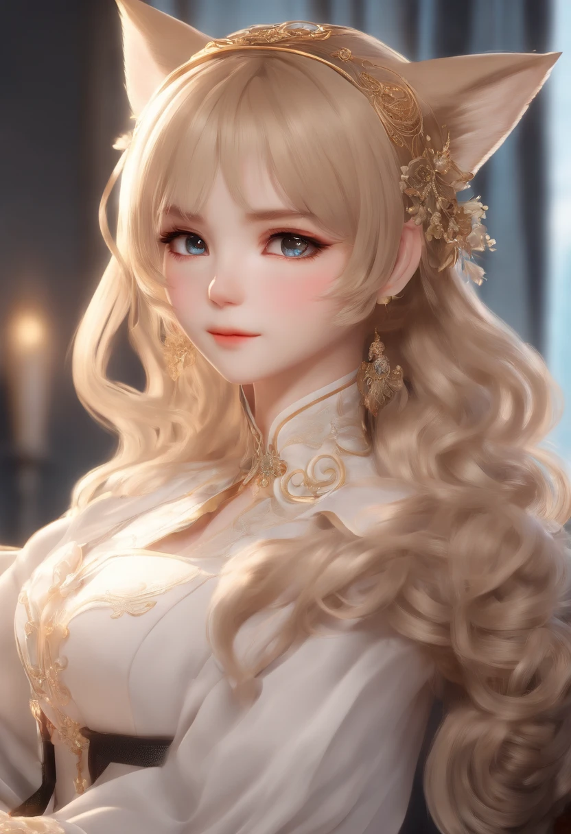menina anime, Orelhas de gato roxas, cabelos longos, roupas bonitas, Estilo Guvez, Clareza 4K, cgStation Pop |, Arquitetura antiga, Menina sedutora, atraente, Genshin Keru, estilo anime, 8k, mulher bonita do anime, Frente da menina.