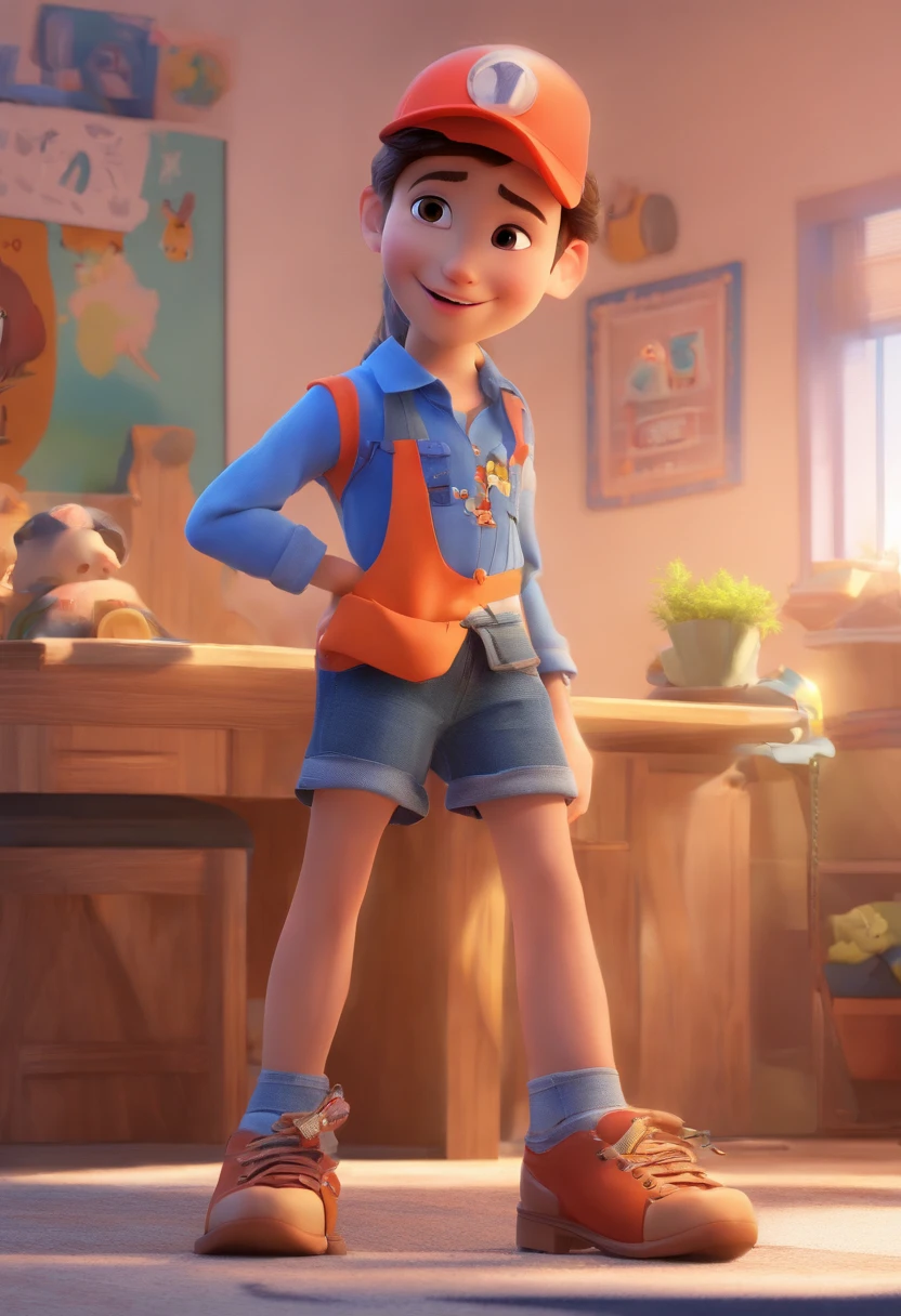 Desenho animado de alunos na escola juntos,  3D Animation Movie Poster, Poster de filme animado, pixar 3 d animation style, pixar renderman rendering, maia 8 mil, animated film, Disney Pixar Estilo 3D, amigos felizes saem juntos, todos vestindo camisas azuis escuras e jeans longos claros, camisa azul escura, Light denim long pants, ao ar livre, Disney Pixar Animation Poster