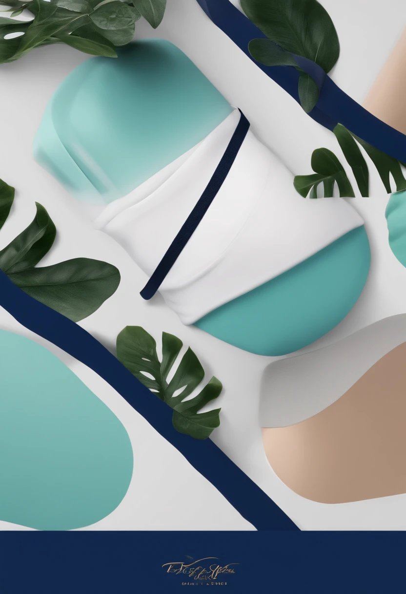 Create a navy blue and mint color line of fitness apparel and accessories that has an S as a logo