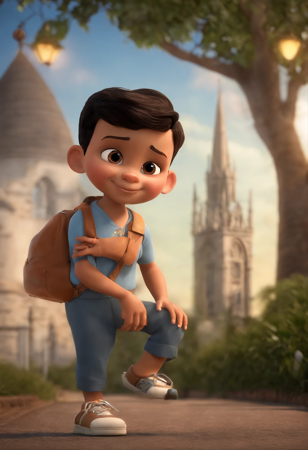 (Pixar 1.23 estilo) 1 ((parte superior do corpo frente, busto tiro)), solo, cute child, morena, tracksuit bonito, meninoilian child, catolic church, alegre ((obra-prima, mais alta qualidade)), (composite lighting)