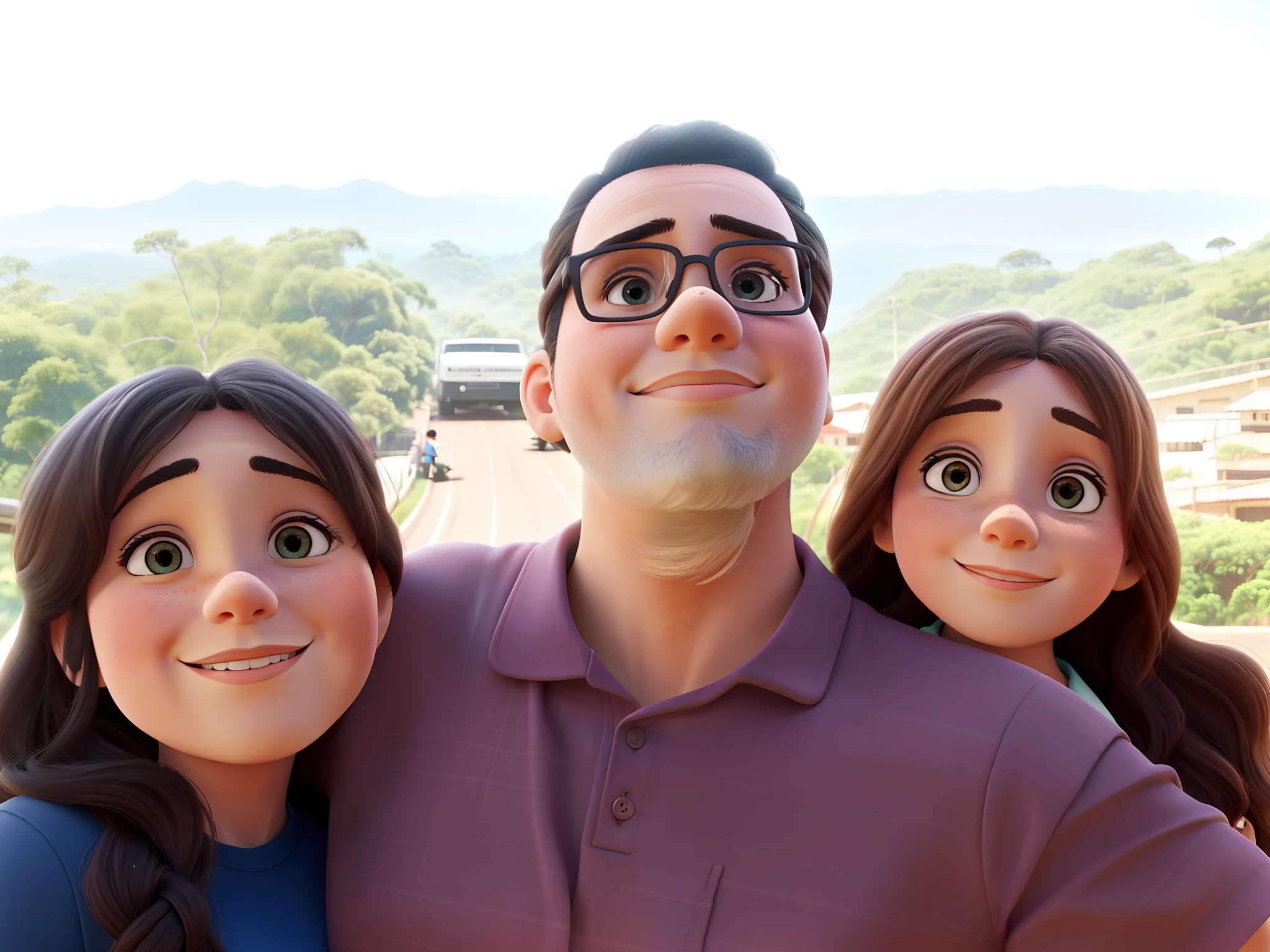 Three people, pai, Mother and daughter high quality, melhor qualidade, pano de fundo montanhas