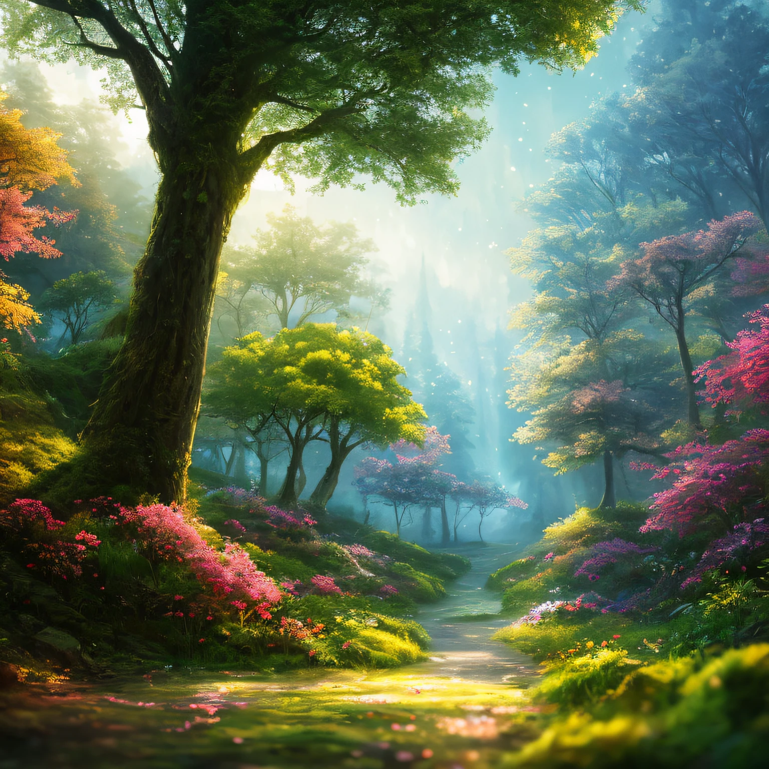 masterpiece, best quality, high quality,extremely detailed CG unity 8k wallpaper, An enchanting and dreamy scene of a fantasy forest, with towering trees, glowing mushrooms, and hidden fairy glens, creating a sense of mystique and enchantment, artstation, digital illustration, intricate, trending, pastel colors, oil paiting, award winning photography, Bokeh, Depth of Field, HDR, bloom, Chromatic Aberration ,Photorealistic,extremely detailed, trending on artstation, trending on CGsociety, Intricate, High Detail, dramatic, art by midjourney