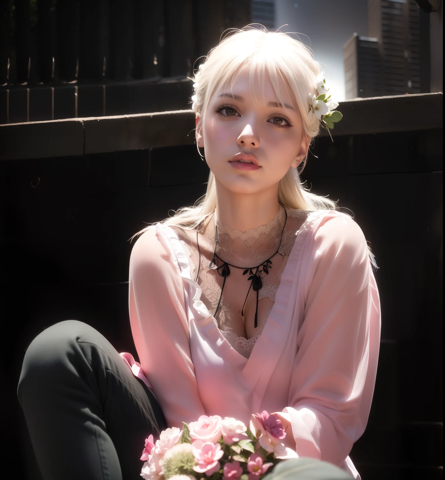 A girl in a garden,illustration,beautiful detailed eyes,beautiful detailed lips,extremely detailed face,longeyelashes,(best quality,4k,8k,highres,masterpiece:1.2),ultra-detailed,(realistic,photorealistic,photo-realistic:1.37),HDR,UHD,studio lighting,ultra-fine painting,sharp focus,physically-based rendering,extreme detail description,professional,vivid colors,bokeh,portraits