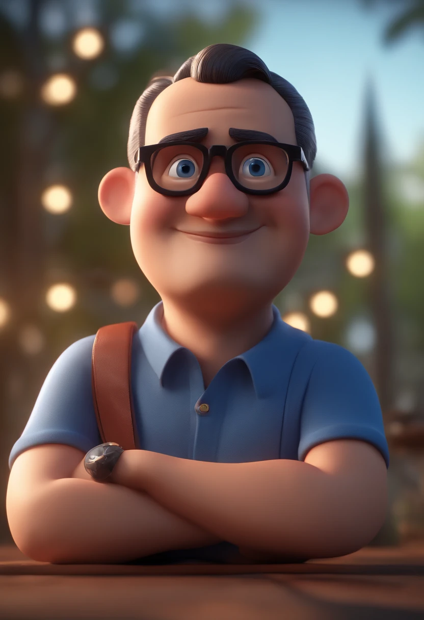 Cartoon character of a man with black glasses and a blue shirt, animation character, Caractere estilizado, animation style rendering, 3D estilizado, Arnold Maya render, 3 d render stylized, toon render keyshot, Personagem 3D, Personagem 3D, 3d rendering stylized, 3 d character render, personagem de desenho animado, Personagem de close up, Pose de personagem,  (Estilo Pixar) (master part:1.2) (Bokeh) (best quality) (pele detalhada) (textura detalhada) (8k) (argila) (Cinematic lighting) (foco nítido