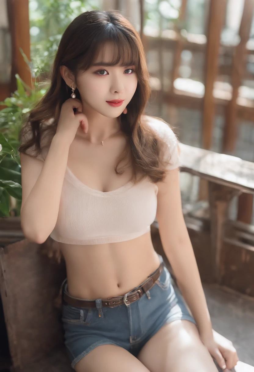 girl with、a junior high school student、14years、huge tit、Land、Navel Ejection、top-quality、masterpiece、Realistic face、Short Bob、japanes、athletic field、Smart belly、Beautiful face
