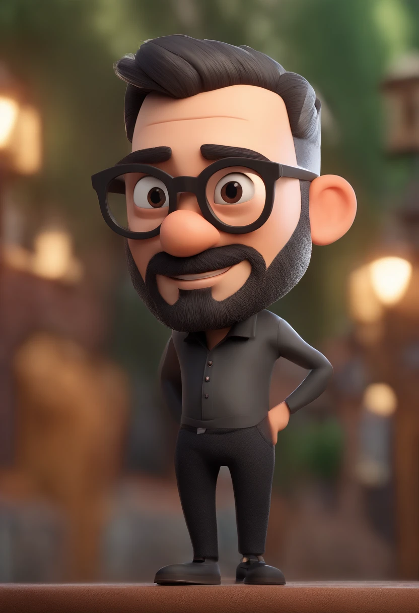 Cartoon character of a man with black glasses and a black polo shirt, cabelo liso, With beard and old school tattoo on his arm, animation character, Caractere estilizado, animation style rendering, 3D estilizado, Arnold Maya render, 3 d render stylized, toon render keyshot, Personagem 3D, Personagem 3D, 3d rendering stylized, 3 d character render, personagem de desenho animado, Personagem de close up, Pose de personagem, (Estilo Pixar) (master part:1.2) (Bokeh) (best quality) (pele detalhada) (textura detalhada) (8k) (argila) (Cinematic lighting) (foco nítido
