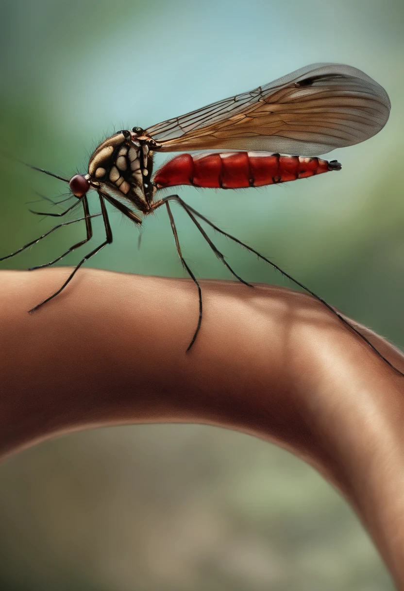 African arm being bitten by a malaria mosquito in drawing