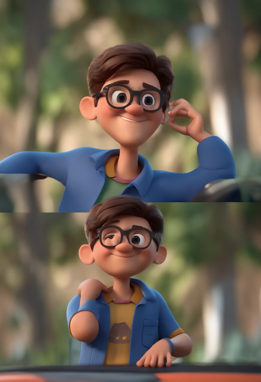 Cartoon character of a man with black glasses and a blue shirt, animation character, Caractere estilizado, animation style rendering, 3D estilizado, Arnold Maya render, 3 d render stylized, toon render keyshot, Personagem 3D, Personagem 3D, 3d rendering stylized, 3 d character render, personagem de desenho animado, Personagem de close up, Pose de personagem,  (Estilo Pixar) (master part:1.2) (Bokeh) (best quality) (pele detalhada) (textura detalhada) (8k) (argila) (Cinematic lighting) (foco nítido