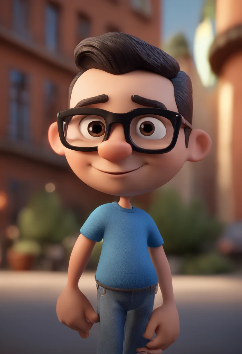 Cartoon character of a man with black glasses and a blue shirt, animation character, Caractere estilizado, animation style rendering, 3D estilizado, Arnold Maya render, 3 d render stylized, toon render keyshot, Personagem 3D, Personagem 3D, 3d rendering stylized, 3 d character render, personagem de desenho animado, Personagem de close up, Pose de personagem, (Estilo Pixar) (master part:1.2) (Bokeh) (best quality) (pele detalhada) (textura detalhada) (8k) (argila) (Cinematic lighting) (foco nítido