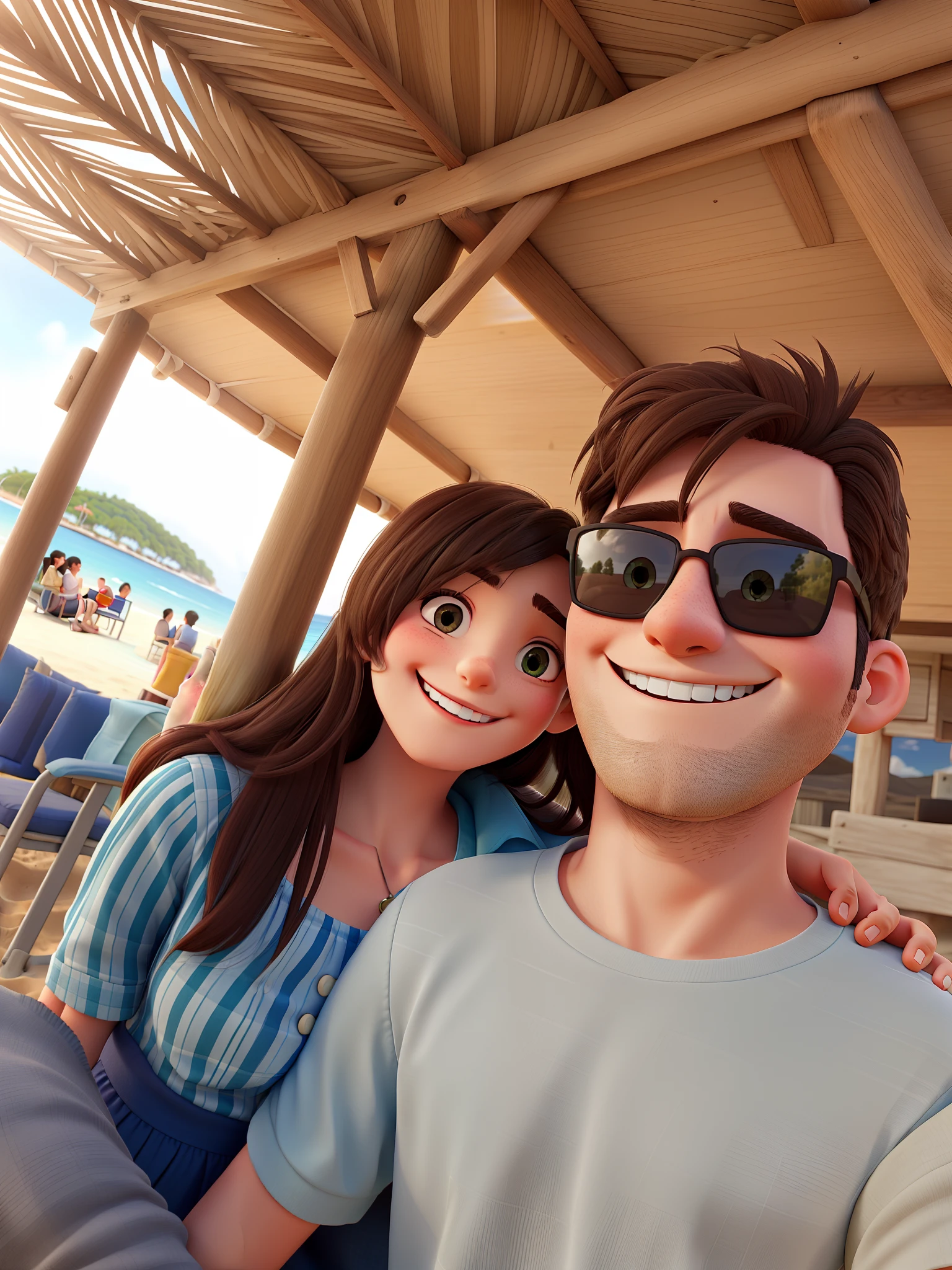 Couple hugging and smiling on the beach
