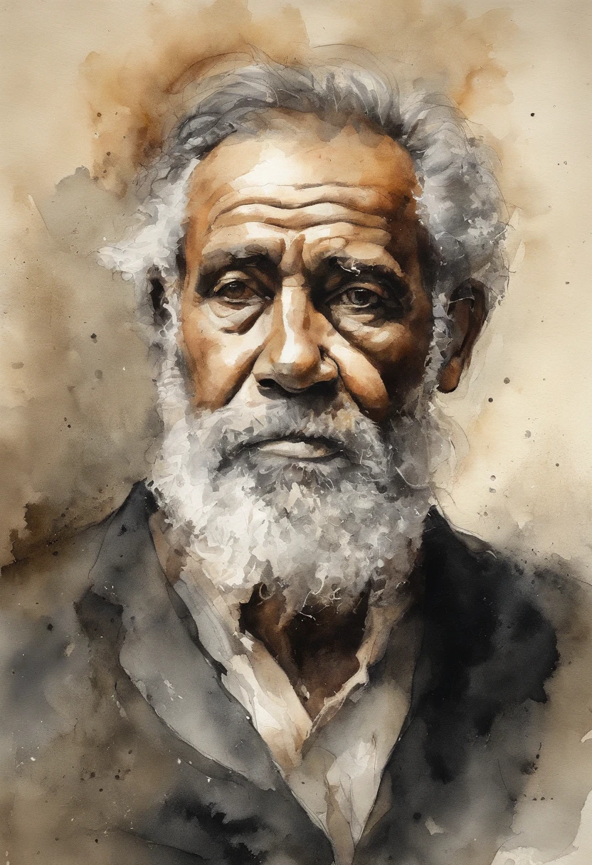 Retrato de um homem velho com uma barba grande, Corrosion in dry spot, extremamente detalhado, hatching, hiper-realista, aquatint, desenho de linha, preto e branco, realismo, litografia, Washi, foco nítido, Studio photo, detalhes intrincados, altamente detalhado, Directed by: Greg Rutkowski