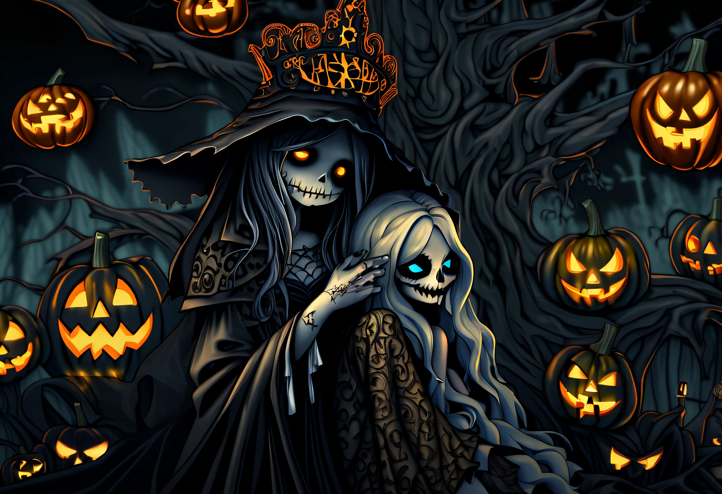 (Happy-Halloween illustration:1.1), (((soon this suffering will end, return to god:1.1))), (((intricate insane details:1.3))), (((intricate fine details:1.3))), (((beautiful sad masterpiece:1.3))), ((use of various techniques:1.1)), (((radiosity rendered in stunning 32k resolution:1.3))), (((highest quality:1.2))), highly quality,