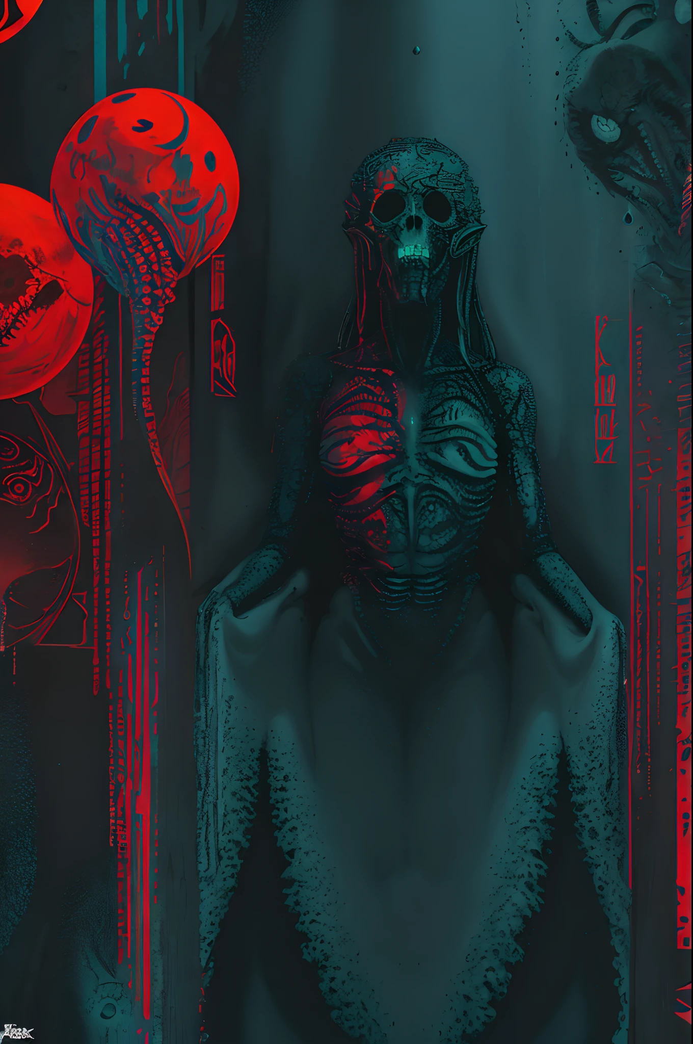 best quality, masterpiece, hdr, high-resolution, hyperdetailed, cinematic, dark, cinematic light, dark studio, occult, occult art, gothic, dark colors, gothic castle, (night:1.3), starry sky, red moon, forest, (winter:1.1), bones, skeleton, b3ks1nsk1, intricate biomechanical detail, beksinski style, hrgiger, biomechanical <lora:epi_noiseoffset2:1.0>, <lora:Beksinski2:1.0>, <lora:hrgiger2x:0.5>