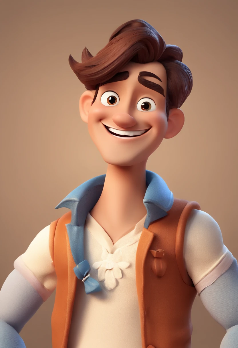 Smiling Man Illustration, sorriso insano, Homem de pele marrom com um sorriso gigante, happily smiling at the camera, sorriso atrevido, he's smiling, sorriso muito grande, Macho sorridente, foto de perfil headshot, rindo sorriso enorme, desenhando no estilo de Arte 3D, c4d, fundo de cor branco puro, estilo disney, estilo pixar render ilustracao Super Detalhe, 8k