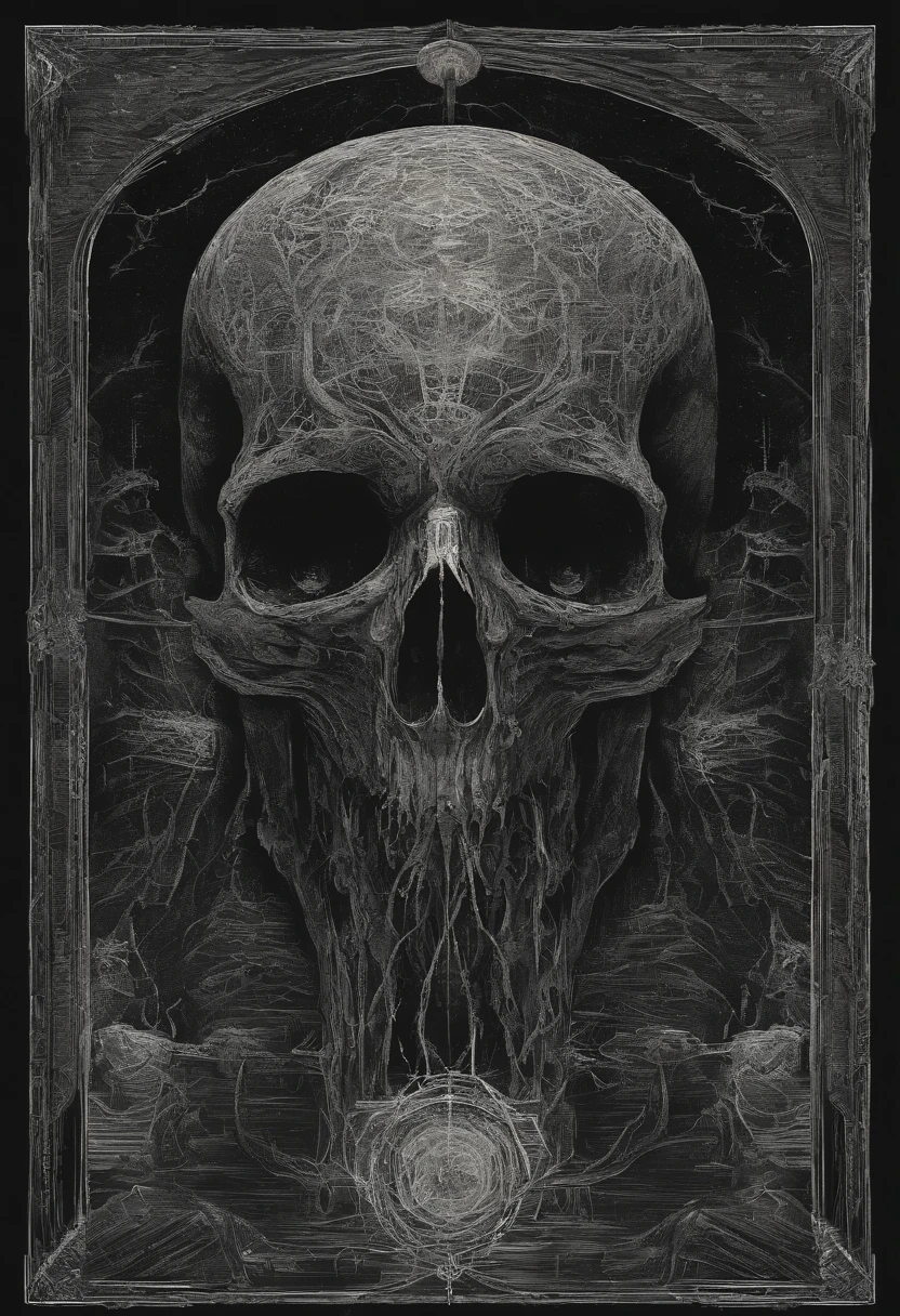 POSTER ART, Explore the Lovecraftian horror genre with an illustration of Body that conveys the otherworldly and cosmic dread often associated with the works of H.P. Lovecraft. text, logos, modern art, pop art, black background