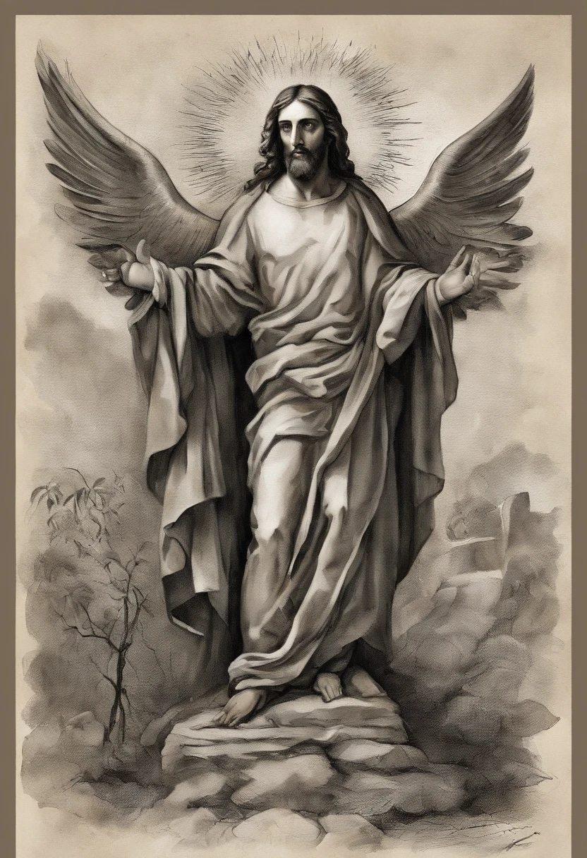 Apostolo de cristo Jesus, black in withe, Preto e branco, estilo grafite, Corrosion in dry spot, extremamente detalhado, hatching, hiper-realista, aquatint, desenho de linha, realismo, litografia, Washi, trending on ArtStation, foco nítido, Studio photo, detalhes intrincados, altamente detalhado