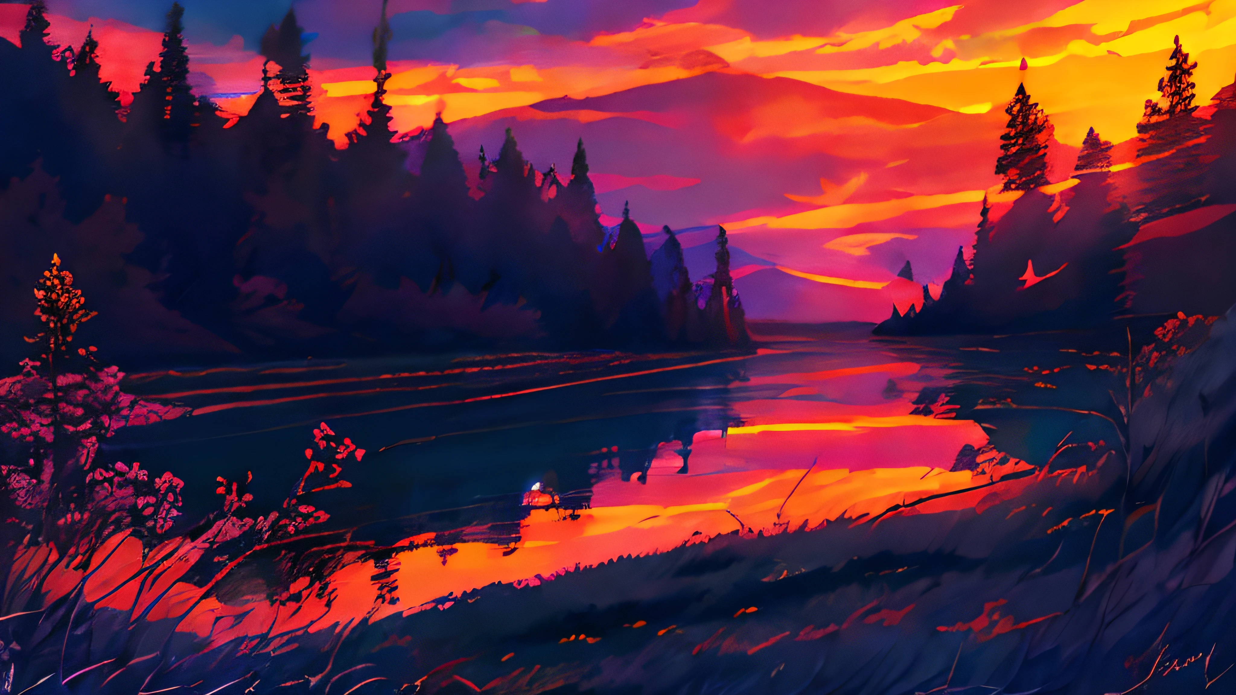 Capture the final moments of the sunset as the sun dips below the horizon, casting the landscape in a surreal, ethereal glow. The sky is a blend of deep blues and purples, while the surrounding landscape is enveloped in a tranquil, fading light.