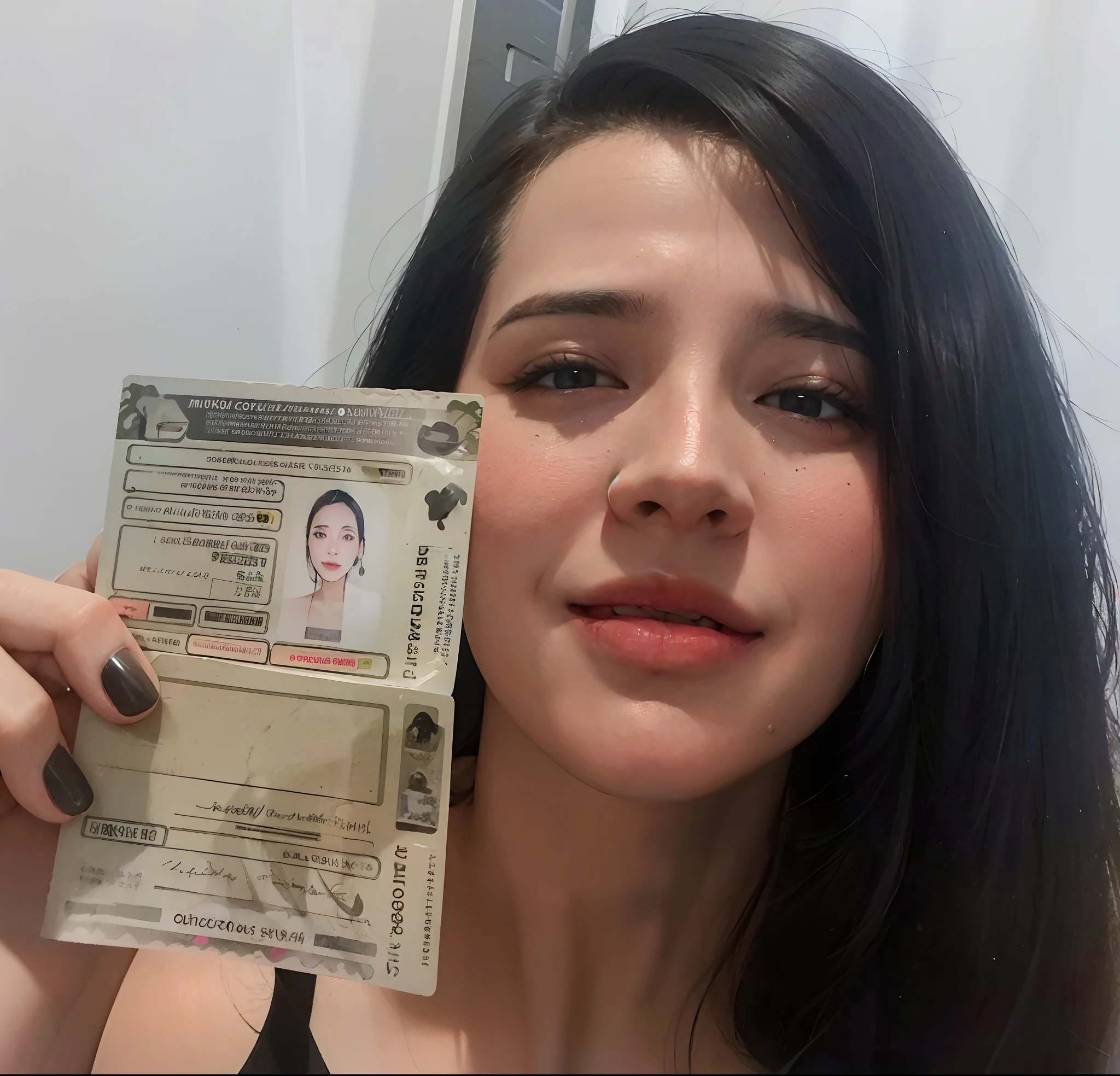 Mulher segurando uma carteira de identidade