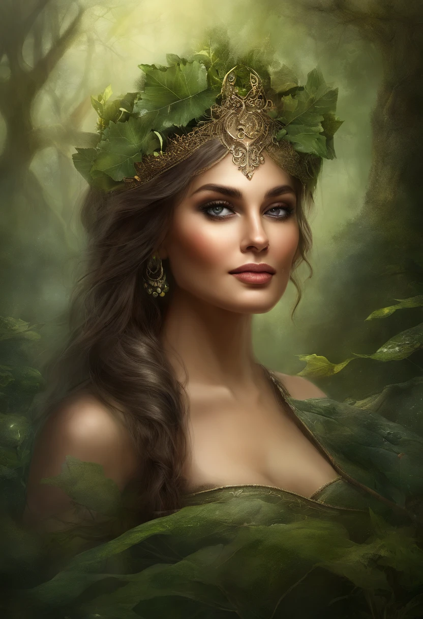 (melhor qualidade,4k,8k,Altas,master part:1.2),ultra-detalhado,(Realistic,fotorrealista,photo-realistic:1.37),submundo, criatura feminina Dryad,Gloomy ethereal landscape,lush vegetation,majestic ancient trees,Magical moonlight flowing through the branches,Soft, shiny moss covering the ground, asas transparentes fracas, Mesmerizing eyes that emit a glow and serene expression, pose graciosa,  artist's interpretation, paleta de coreescuras ,mystic atmosphere, playful and extravagant elements, mesmerizing presence, mistura harmoniosa da Dryad com seu entorno,Immersive fantasy feel,natural and realistic lighting