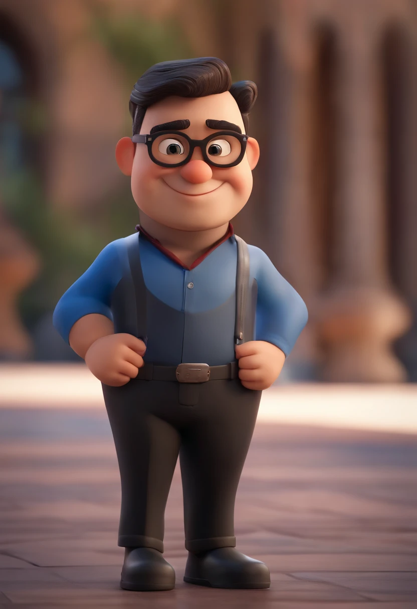 Cartoon character of a man wearing black glasses and a blue shirt, um personagem animado, Caractere estilizado, animation style rendering, 3D estilizado, Arnold Maya render, 3 d render stylized, toon render keyshot, Personagem 3D, Personagem 3D, 3d rendering stylized, 3 d character render, personagem de desenho animado, Personagem de close up, Pose de personagem, (Estilo Pixar) (master part:1.2) (Bokeh) (best quality) (pele detalhada) (textura detalhada) (8k) (argila) (Cinematic lighting) (foco nítido,Senta e vaza a parte superior do corpo