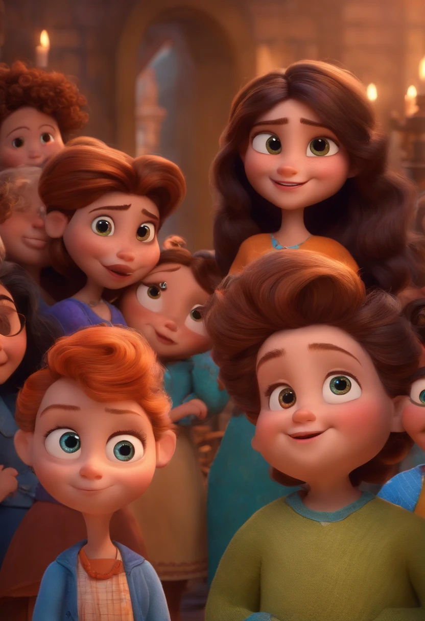 pixar animation, mulheres de meia-idade，cabelos castanhos longos，olhos grandes，corpo inteiroesbian.