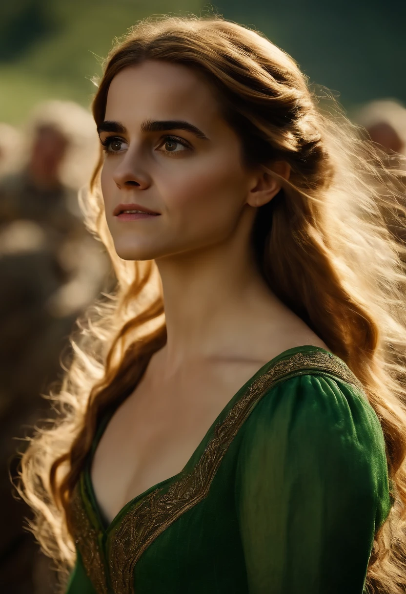 Emma Watson in game of Thrones with a beautiful green dress and light long hair