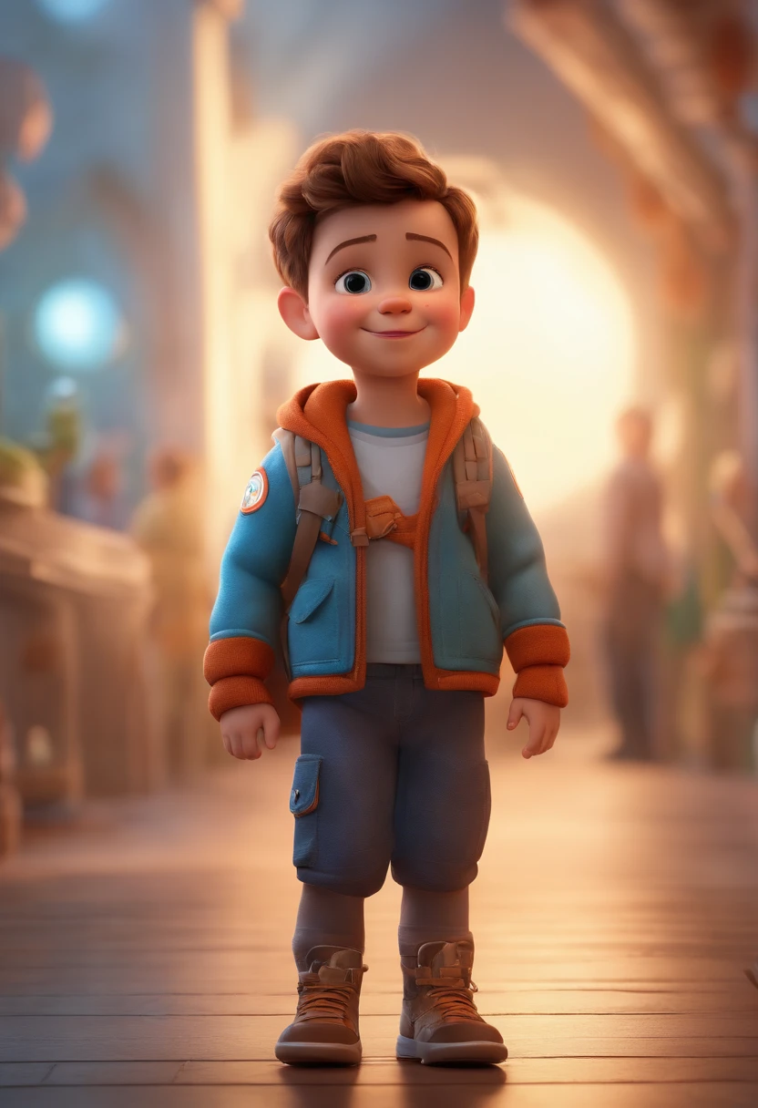 a happy cute  standing short hair, vestindo uma fantasia espacial, , fundo branco, barnet, Tom, Estilo Pixar, ....3d, desenhos animados, rosto detalhado, asymmetrical 16k