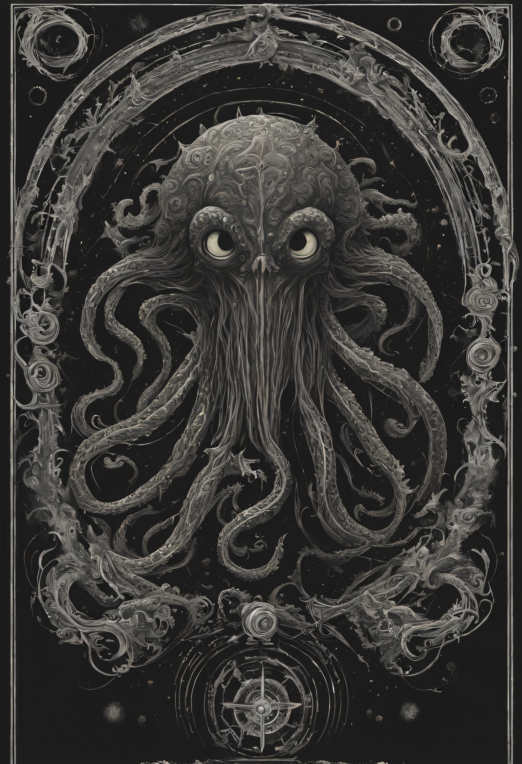 illustrated by John Coulthart, sororoity sisters dared into being cultists. univeristy co-eds performing a successful ritual summoning of Cthulhu (A monster of vaguely anthropoid outline, but with an octopus-like head whose face was a mass of feelers, a scaly, rubbery-looking body, prodigious claws on hind and fore feet, and long, narrow wings behind.), inspired by Lovecraft, drawn by Giger, 2020s sorority basement, highly detailed, realistic, cute undergraduates (20 years old, perky breasts, college students, latex), occult summoning circle (chalk signs, occult symbols)