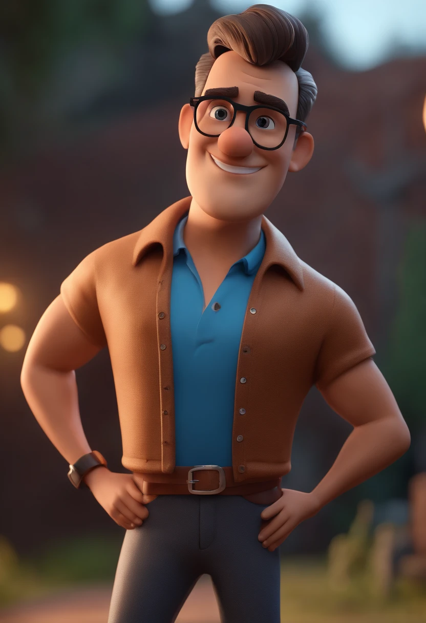 Cartoon character of a man with black glasses and a blue shirt, animation character, Caractere estilizado, animation style rendering, 3D estilizado, Arnold Maya render, 3 d render stylized, toon render keyshot, Personagem 3D, Personagem 3D, 3d rendering stylized, 3 d character render, personagem de desenho animado, Personagem de close up, Pose de personagem, (Estilo Pixar) (master part:1.2) (Bokeh) (best quality) (pele detalhada) (textura detalhada) (8k) (argila) (Cinematic lighting) (foco nítido