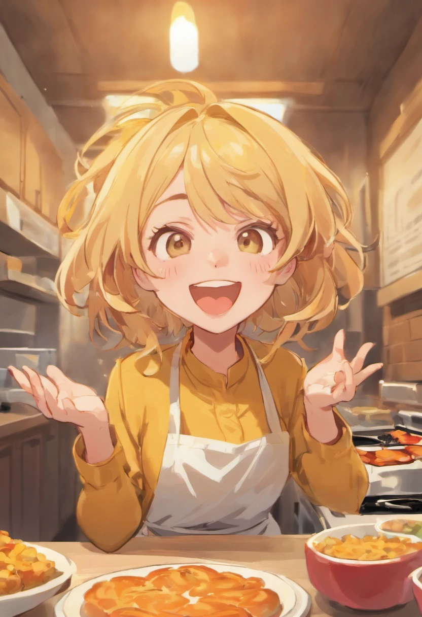 masterpiece, Highest quality, Highest quality, One girl, yotsuba, (smile), (Green ribbon), Sweater vest, Jacket, (Apartment), (kitchen), Light of the sun, (Messy)、((orgasm、aroused、ahegao))