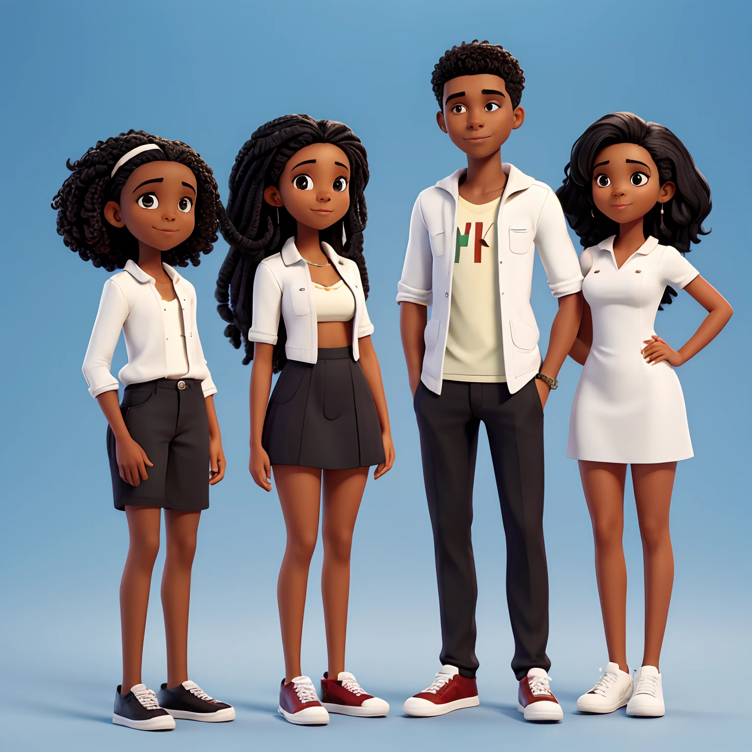 Casal de namorados, black-skinned girl, cabelos cacheados, Young man, white skin, straight black hair, alto gordinho