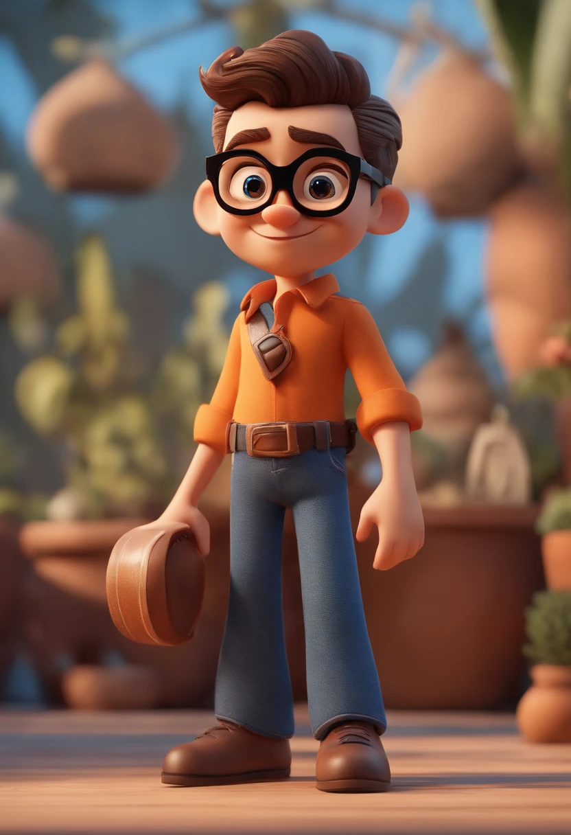 Cartoon character of a man wearing black glasses and a blue shirt, um personagem animado, Caractere estilizado, animation style rendering, 3D estilizado, Arnold Maya render, 3 d render stylized, toon render keyshot, Personagem 3D, Personagem 3D, 3d rendering stylized, 3 d character render, personagem de desenho animado, Personagem de close up, Pose de personagem, (Estilo Pixar) (master part:1.2) (Bokeh) (best quality) (pele detalhada) (textura detalhada) (8k) (argila) (Cinematic lighting) (foco nítido,Senta e vaza a parte superior do corpo