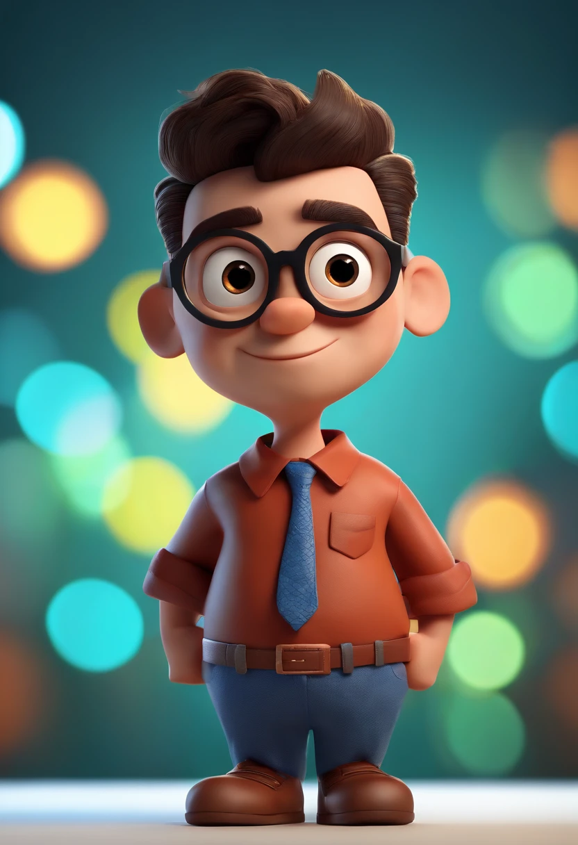 Cartoon character of a man wearing black glasses and a blue shirt, um personagem animado, Caractere estilizado, animation style rendering, 3D estilizado, Arnold Maya render, 3 d render stylized, toon render keyshot, Personagem 3D, Personagem 3D, 3d rendering stylized, 3 d character render, personagem de desenho animado, Personagem de close up, Pose de personagem, (Estilo Pixar) (master part:1.2) (Bokeh) (best quality) (pele detalhada) (textura detalhada) (8k) (argila) (Cinematic lighting) (foco nítido,Senta e vaza a parte superior do corpo