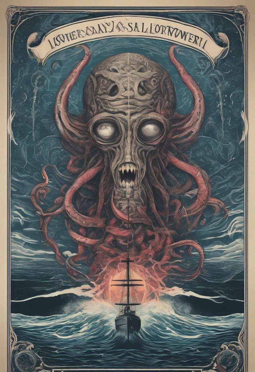 POSTER ART, Explore the Lovecraftian horror genre with an illustration of Body that conveys the otherworldly and cosmic dread often associated with the works of H.P. Lovecraft. text, logos, modern art, magazine pop art